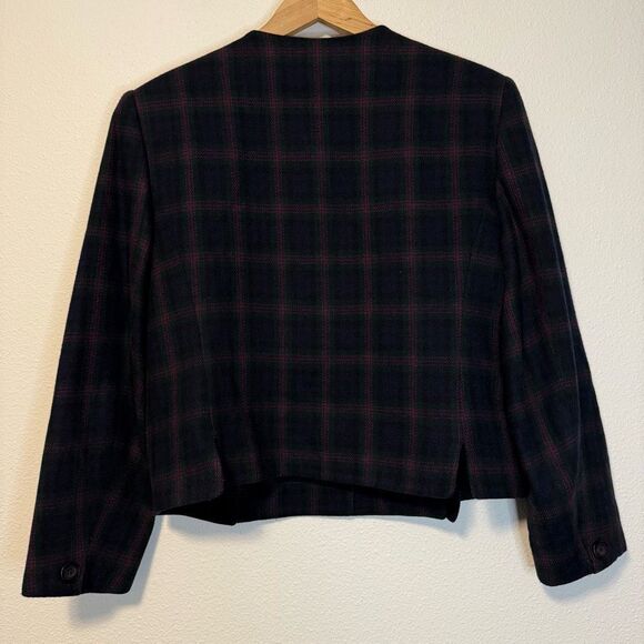 Vintage Requirements Plaid Navy Purple Blazer Jacket Size 18 - Picture 6 of 7